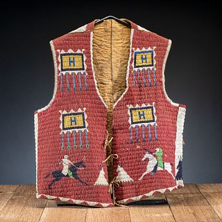 Cheyenne River Sioux Beaded Pictorial Hide Vest 