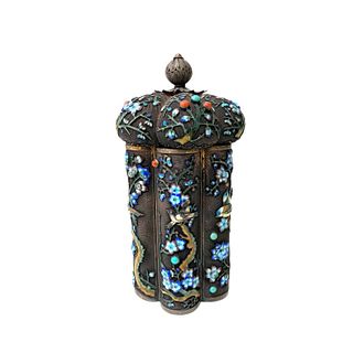 Chinese Silver And Enamel Tea Caddy