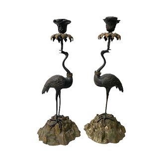 Pair of Regency Style Bronze and Gilt-Metal Crane