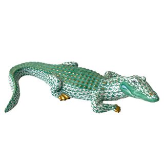 Herend Porcelain Black Fishnet Alligator Figurine