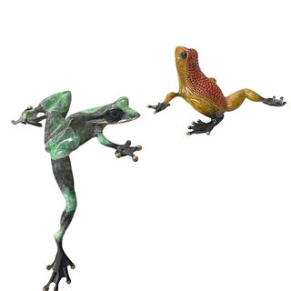 Two Barry Stein Enameled Bronze Frogs