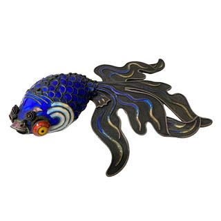 Chinese Enamled Silver Koi Fish Sculpture
