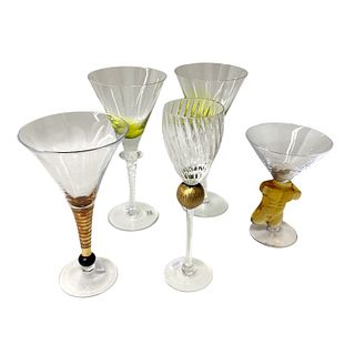 (5) Five Art Glass Cocktail Glasses