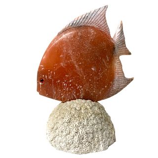 Large Coral And Hardstone Fish Sculpture