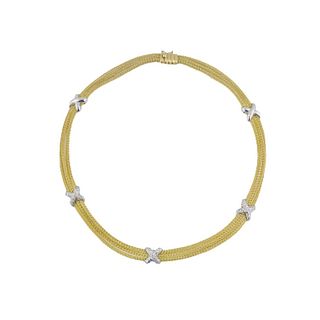 Tiffany Style Diamond X Design Necklace