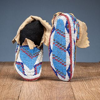 Sioux Child's Fully Beaded Hide Moccasins, From the Stanley B. Slocum Collection, Minnesota