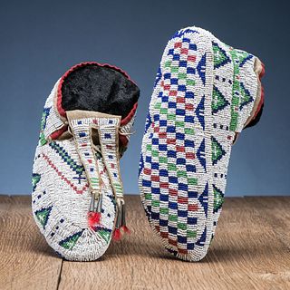 Sioux Fully Beaded Hide Moccasins 