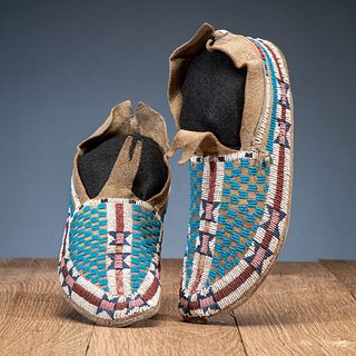 Cheyenne / Arapaho Beaded Buffalo Hide Moccasins, From the Collection of Robert Jerich, Illinois