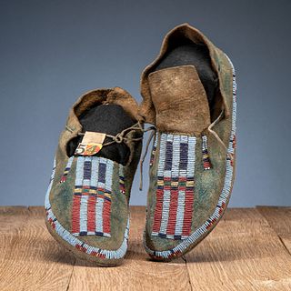Cheyenne Beaded Buffalo Hide Moccasins, From an Estate in Sinking Springs, Ohio