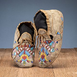 Santee Sioux Beaded Hide Moccasins, From the Collection of Robert Jerich, Illinois