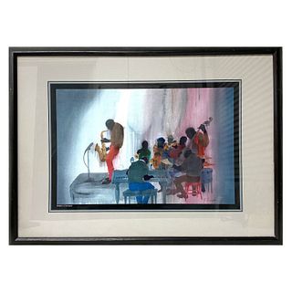 Watercolor on Paper of Jazz Band Performing