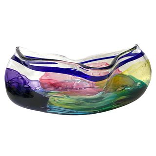Large Hand Blown Art Glass Console Bowl