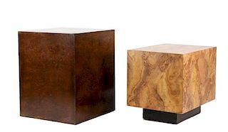 Two Modern Burled Wood Motif Floor Pedestals