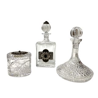 (3) Cut Crystal decanters And Box
