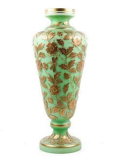 Large Czech Art Glass Vase w/Gilt Enamel Work