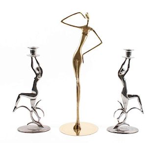 3 Modern Figural Items, Candlesticks & Sculpture