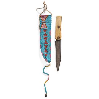 Cheyenne Beaded Hide Knife Sheath, with Knife, From the Collection of Robert Jerich, Illinois