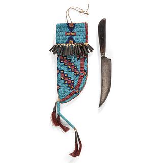 Sioux Beaded Knife Sheath, with Knife, From the Collection of Robert Jerich, Illinois