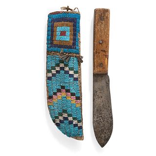 Cheyenne Beaded Knife Sheath, with Knife, From the Collection of Robert Jerich, Illinois