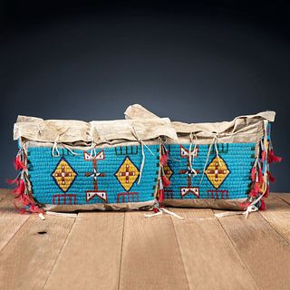 Sioux Beaded Hide Possible Bags, Matched Pair, From the Collection of Robert Jerich, Illinois