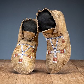 Arapaho Beaded Buffalo Hide Moccasins, with Dragonflies