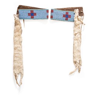 Cheyenne Beaded Buffalo Hide Armbands, with Ermine Drops, From the Collection of Robert Jerich, Illinois