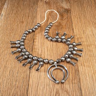 Early Navajo Silver Squash Blossom Necklace