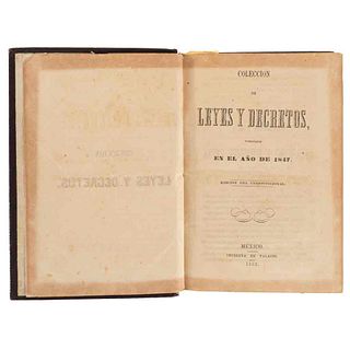 Colección de Leyes y Decretos Publicados en 1847 y 1848. México: Imprenta en Palacio, 1852. Dos tomos en un volumen.