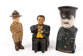Three 1920s-50s Cast Iron Figural Banks
