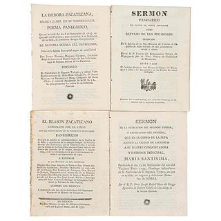 La Débora Zacatecana / Sermón de la Dedicación... / El Blason Zacatecano / Sermón Panegírico. México, 1795, 1797 y 1825. Pzas: 4.