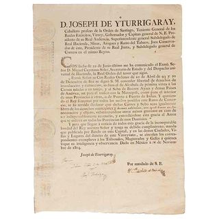 Documento firmado por Miguel HIdalgo.  Bando sobre la Libertad de Comerciar Carne Salada y Sebo por el Virrey Iturrigaray. Méx, 1804.