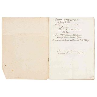 Mendizábal y Zubialdea, Luis de. Poema Guadalupano. México, ca. 1811. Manuscrito. Escrito sobre la Guerra de Independencia de México.
