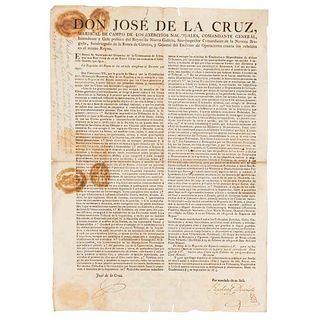 Cruz, José de la. Bando sobre los Bienes de los Tribunales de la Inquisición... Guadalajara, septiembre 3 de 1813. Rúbricado y firmado.