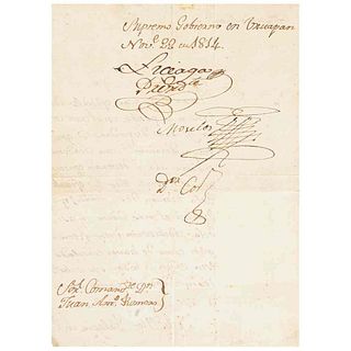 Morelos, José María. Carta Dirigida al Comandante Juan Antonio Romero sobre la Formación de una Academia Militar. 1814. Firmada.