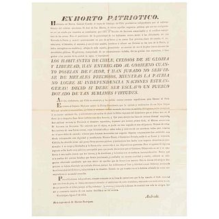 Andrade, José Antonio de. Exhorto Patriótico. Apoyo a la Independencia de Chile. Guadalajara, agosto 7 de 1821.
