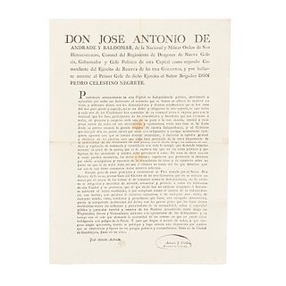 Andrade, José Antonio. Disposición sobre Conspirar en contra de la Independencia. Guadalajara, junio 28 de 1821. Rúbrica.