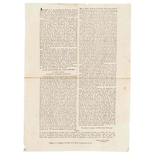 Iturbide, Agustín - O'Donojú, Juan. Manifiesto en donde Favorecen las Negociaciones en Córdoba. Guadalajara, 1821. 1 h.