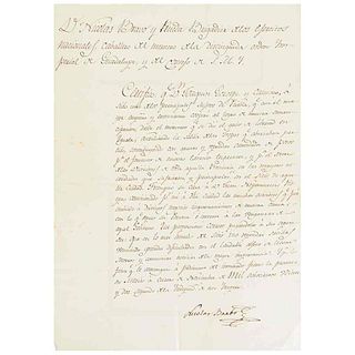 Bravo, Nicolás. Certificado Otorgado a Joaquín Gorozpe y Camino. México, noviembre 4 de 1822. Firma.