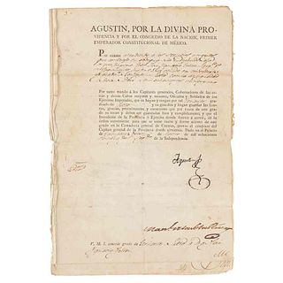 Iturbide, Agustín / García Conde, Diego. Nombramiento / Cédula de Retiro. México, 1822 / 1823. 5 hojas.