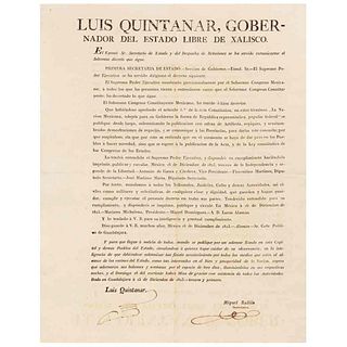 Quintanar, Luis. Bando sobre la Adopción de "República Representativa, Popular Federal", como Forma de Gobierno. Guadalajara, 1823.