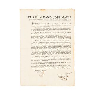 Castañeda y Medina, José María de. Circular sobre la Facultad de Catear una Casa por Contrabando... Guadalajara, 1824. Rúbrica
