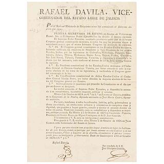 Dávila, Rafael. Bando sobre el Nombramiento del Primer Presidente de la República..., Guadalupe Victoria.Guadalajara,octubre 11 de 1824