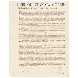 Quintanar, Luis. Bando donde se Desconoce a Agustín Iturbide como Emperador de México... Guadalajara, 28 de abril de 1824. Rúbrica.