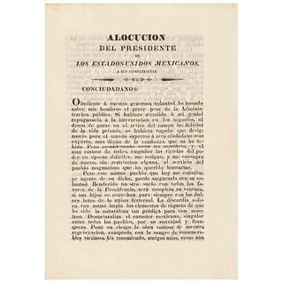 López de Santa Anna, Antonio. Alocución del Presidente de los Estados Unidos Mexicanos a su Compatriotas. México, mayo 20 de 1833.