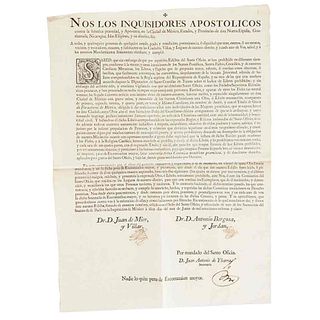 Mier y Villa, Juan de - Bergosa y Jordan, Antonio. Edicto de Prohibición del Libro Guía de Forasteros de México. Méx, 1785. Rúbricas.