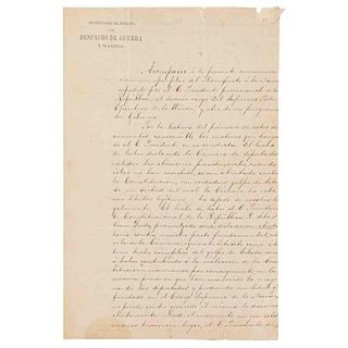 Berriozábal, Felipe. Carta Dirigida al Coronel Ignacio R. Alatorre, en contra de la Reelección de Sebastián Lerdo... Guanajuato, 1876.