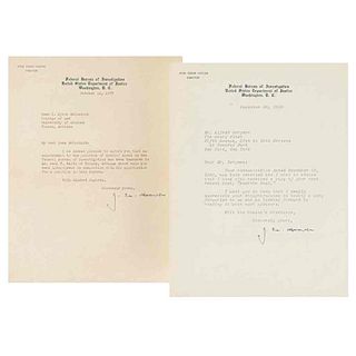 Hoover, John Edgar (Fundador del FBI). Cartas a Dean McCormick y Alfred Bergman. Washington, 1939 / 1940. Firmadas.  Piezas: 2.