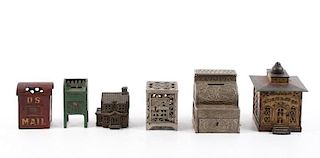 Collection of 6 Cast Iron Banks, Late 19th C.