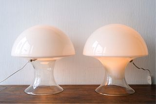 Pair, Vistosi Venini Modern Glass Mushroom Lamps