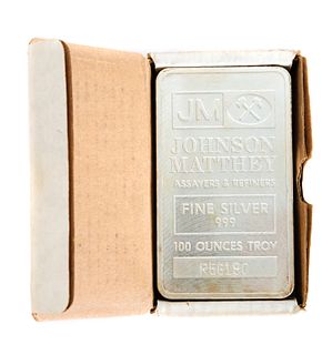 Johnson Matthey 100 ounce Silver Bar in Box